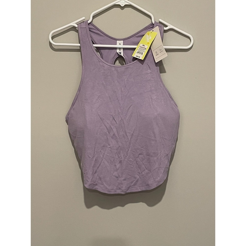 All in Motion Rib Racerback Crop Tank Light Purple XXL Built-in Bra Keyhole New
